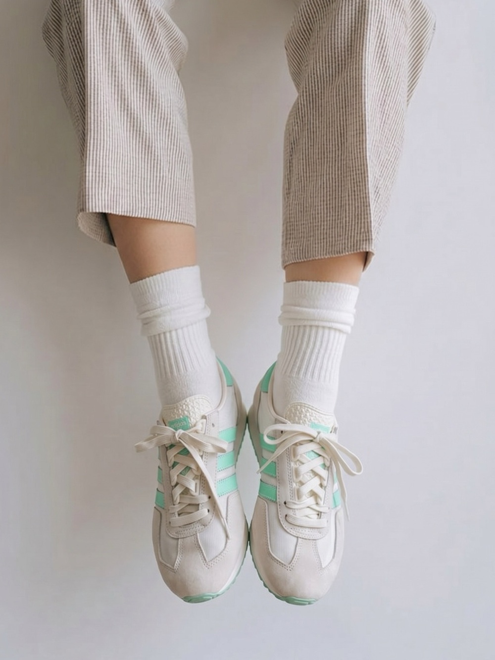 Adidas Cream and Mint Green Trainers